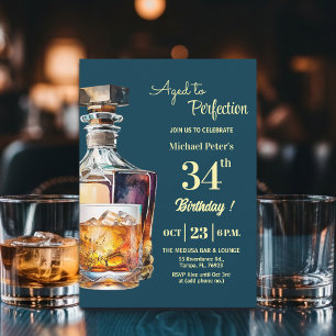 Aged to Perfection Men's 34th Whiskey Birthday Invitation