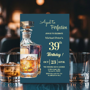 Aged to Perfection Men's 39th Whiskey Birthday  Invitation