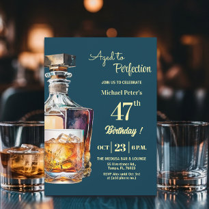 Aged to Perfection Men's 47th Whiskey Birthday  Invitation