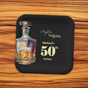 Aged to Perfection Men's 50th Whiskey Birthday Paper Plate