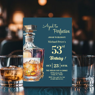 Aged to Perfection Men's 53rd Whiskey Birthday  Invitation