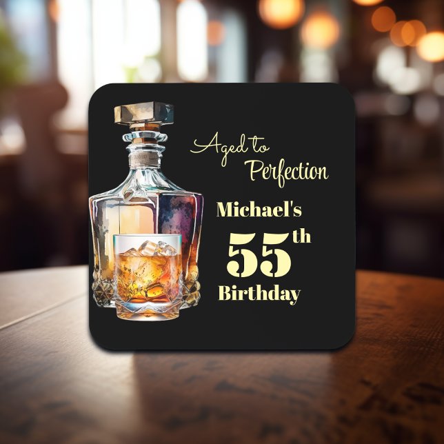 Aged to Perfection Men's 55th Whiskey Birthday  Coaster (Creator Uploaded)
