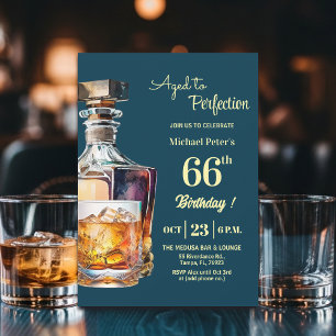 Aged to Perfection Men's 66th Whiskey Birthday  Invitation