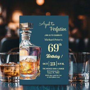 Aged to Perfection Men's 69th Whiskey Birthday Invitation