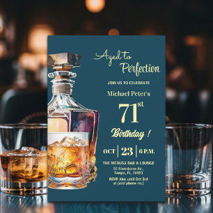 Aged to Perfection Men's 71st Whiskey Birthday  Invitation