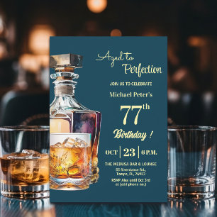 Aged to Perfection Men's 77th Whiskey Birthday Invitation