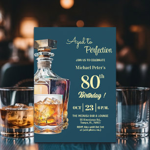 Aged to Perfection Men's 80th Whiskey Birthday  Invitation