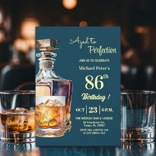 Aged to Perfection Men's 86th Whiskey Birthday  Invitation