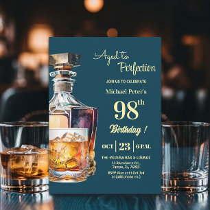 Aged to Perfection Men's 98th Whiskey Birthday  Invitation