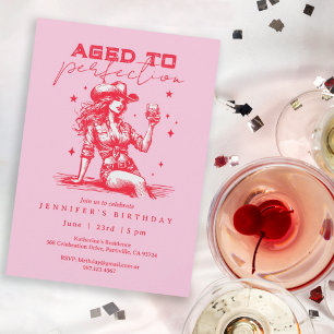 Aged to Perfection Pink Cowgirl Birthday Party  Invitation