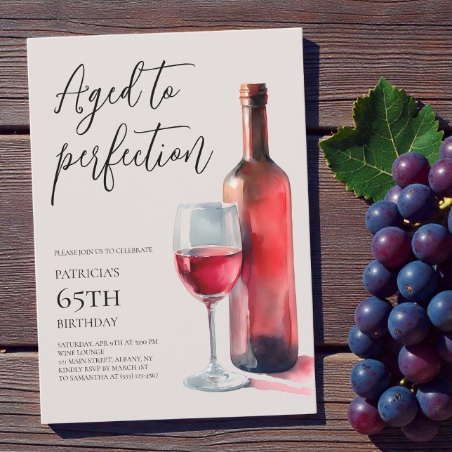 Aged to Perfection Red Wine 65th Birthday Party Invitation (Aged to Perfection Red Wine 65th Birthday Party Invitation)