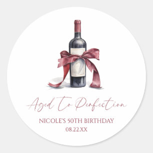 Aged To Perfection Red Wine Bow Birthday Party Classic Round Sticker