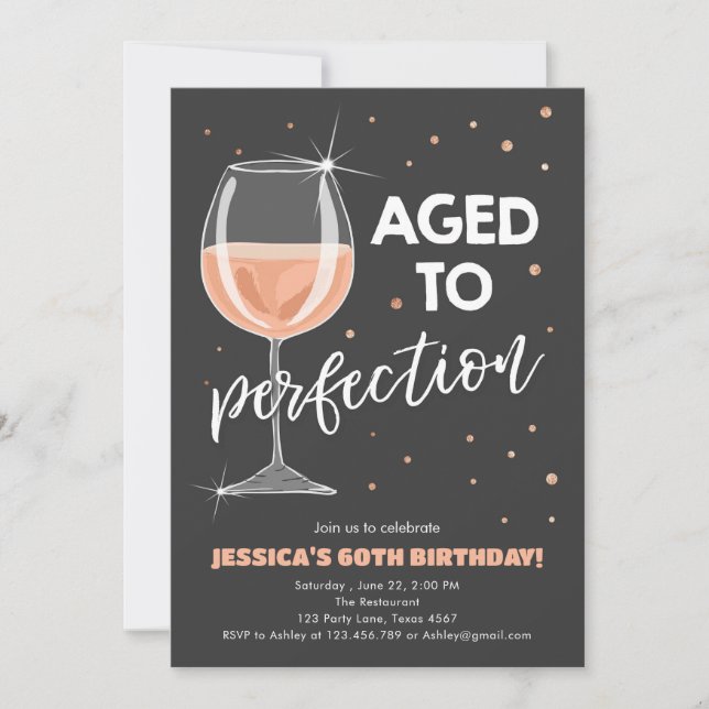 Aged to Perfection Rose Wine Surprise Birthday Invitation (Front)