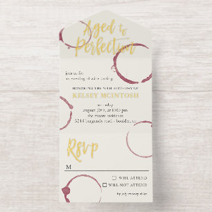 Aged to Perfection Stains Wine Tasting Party Gold All In One Invitation