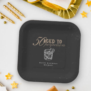 Aged to Perfection Whiskey 50th Birthday Party Paper Plate