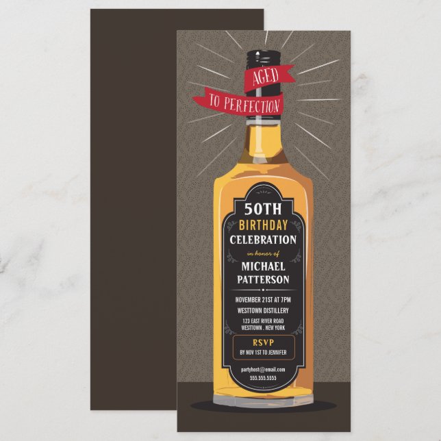 Aged to Perfection Whiskey Big Milestone Birthday Invitation (Front/Back)