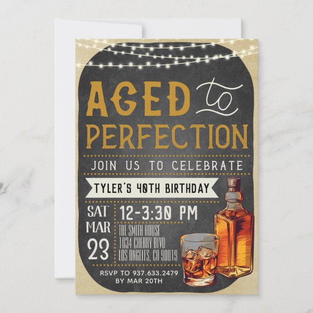 Aged to Perfection Whiskey Birthday Invitation (Front)