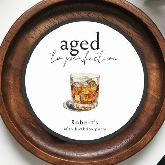 Aged To Perfection Whiskey Birthday Party Arch Round Paper Coaster