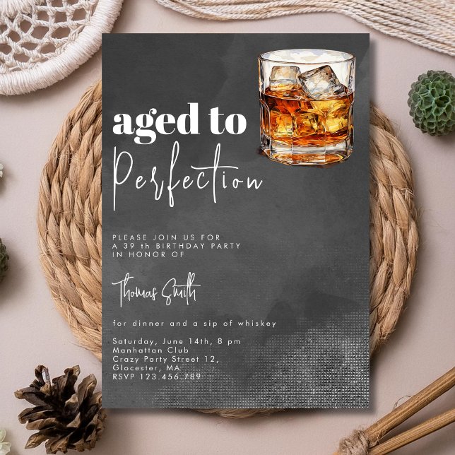 Aged to perfection whiskey birthday party  invitation (Creator Uploaded)