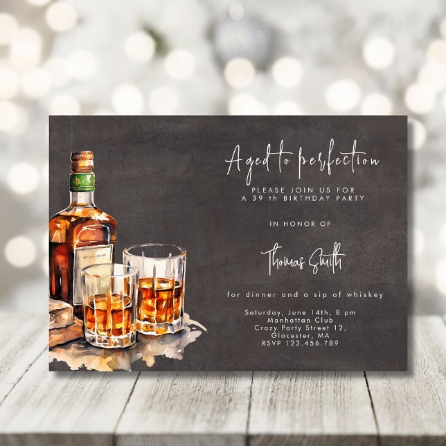 Aged to perfection whiskey birthday party  invitation (Creator Uploaded)