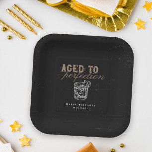 Aged to Perfection Whiskey Birthday Party Paper Plate