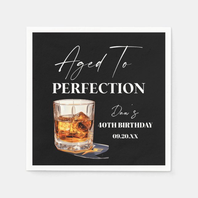 Aged To Perfection Whisky Glass Birthday Party Napkin (Front)