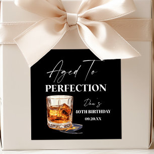 Aged To Perfection Whisky Glass Birthday Party Square Sticker