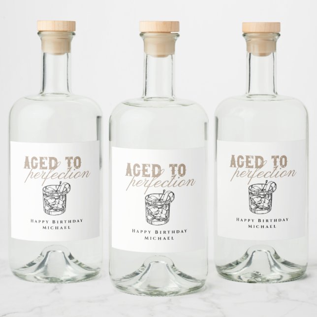 Aged to Perfection White Whiskey Birthday Party Liquor Bottle Label (Bottles)