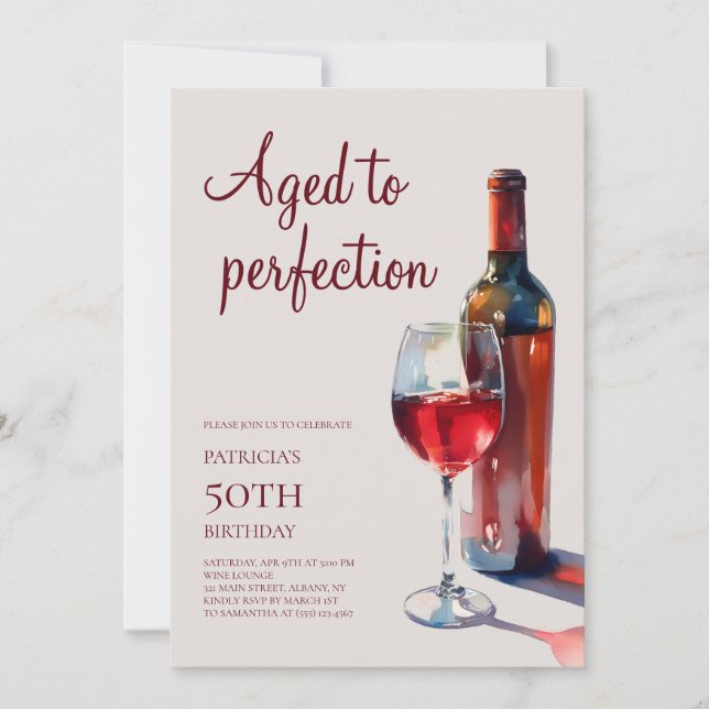 Aged to Perfection Wine Adult 50th Birthday Party Invitation (Front)