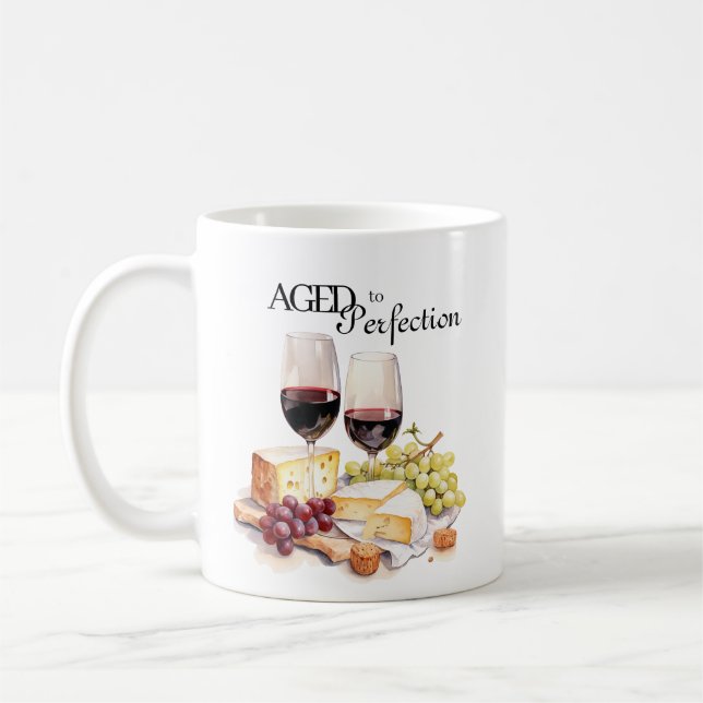 Aged to Perfection Wine and Cheese Birthday Party  Coffee Mug (Left)