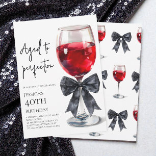 Aged to Perfection Wine Bow 40th Birthday Party Invitation