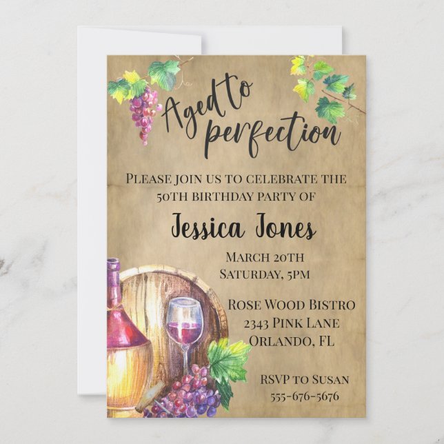 Aged to Perfection Wine Lover Birthday Party Invitation (Front)