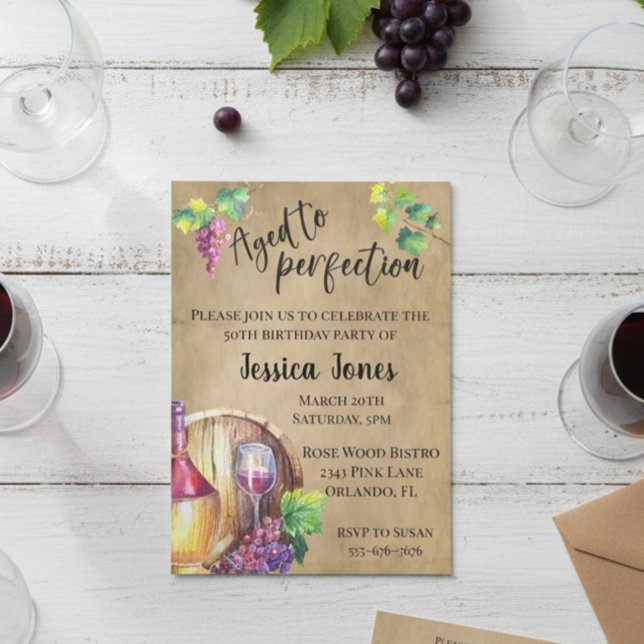 Aged to Perfection Wine Lover Birthday Party Invitation (Creator Uploaded)