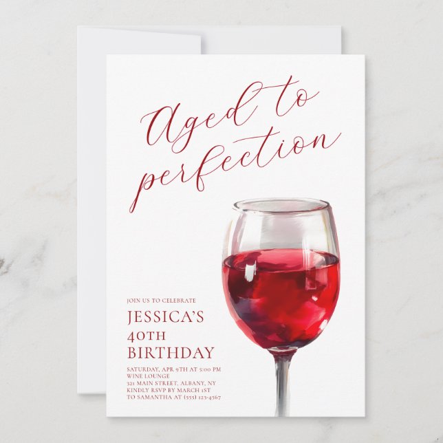 Aged to Perfection Wine Script 40th Birthday Party Invitation (Front)
