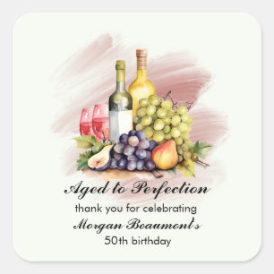 Aged to Perfection Wine Themed 50th Birthday Party Square Sticker