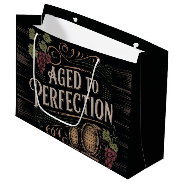 Aged to Perfection with Rustic Barrel Theme Design Large Gift Bag (Front Angled)