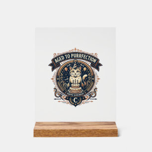 Aged To Purrfection Cat Birthday Age Vintage Vecto Acrylic Sign