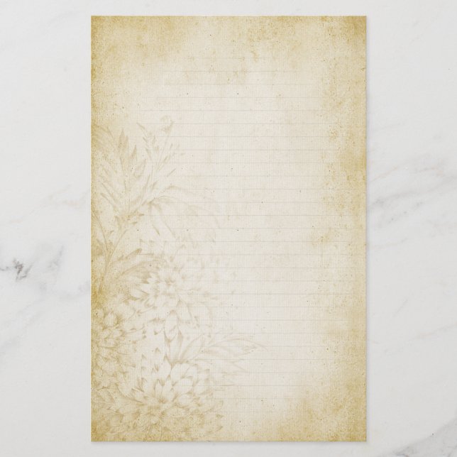 Aged Vintage Floral Lined Note Paper (Front)