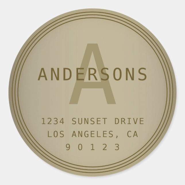 Aged Vintage Look Monogram & Address Classic Round Sticker (Front)
