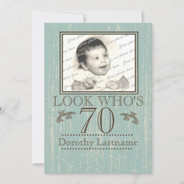 Aged Wood 70th Birthday Photo Invitation (Front)