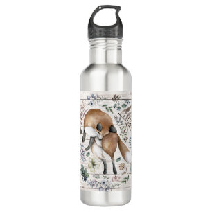Aged Wood Monogram Name Floral Fox  710 Ml Water Bottle