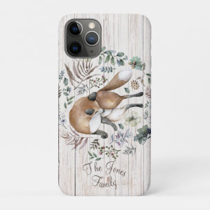Aged Wood Monogram Name Floral Fox  iPhone 11 Pro Case