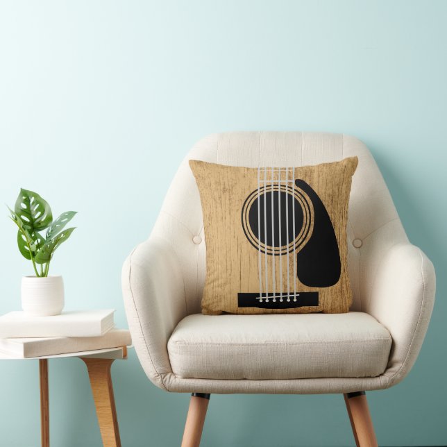 Aged Wooden Acoustic Guitar Throw Pillow (Chair)