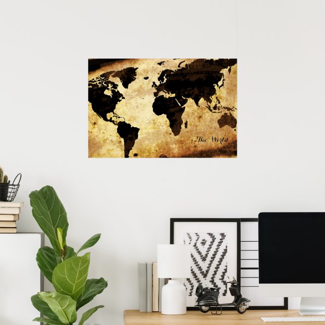 Aged World Map Poster (Home Office)