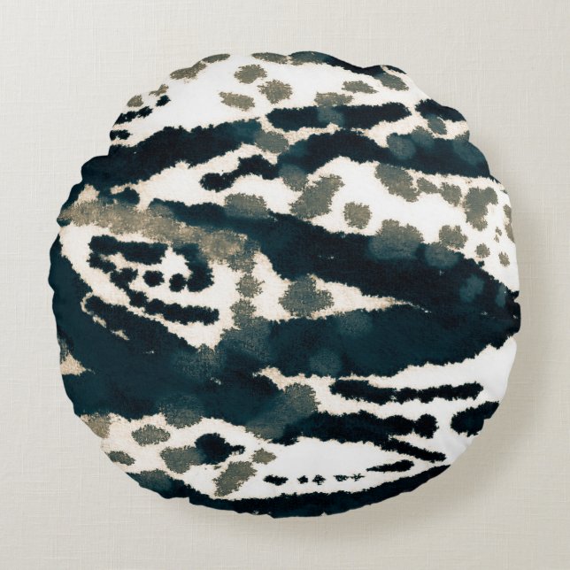 Aged Zebra Print. Grey Zebra Rough Print. Grey Zeb Round Pillow (Front)
