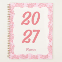 Agenda à spirale rigide floral rose élégant 2027