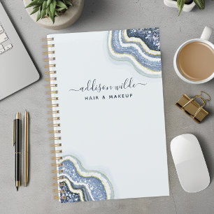 Agenda de Luxe en Agate Géode Paillettes Bleues po
