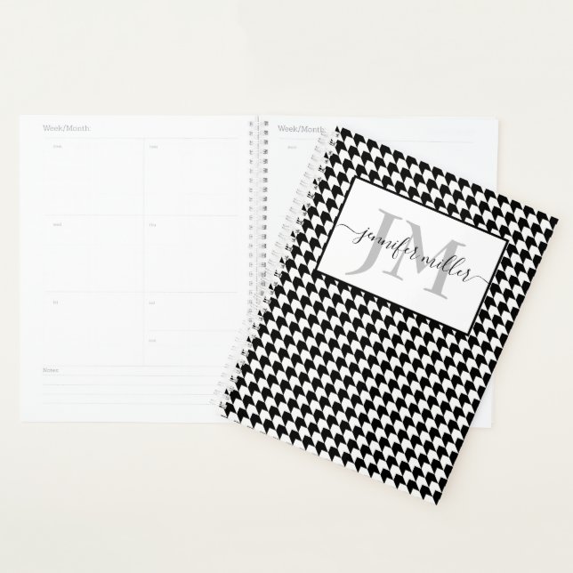 Agenda personnalisé à carreaux pied de poule (Devant avec enveloppe)