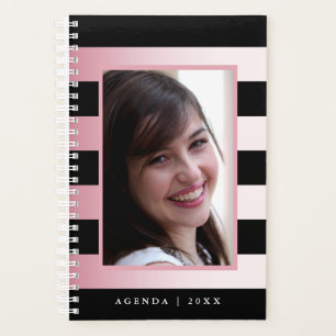 Agenda photo Ombre rose et rayures noires