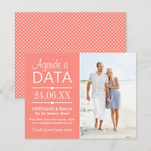 Agende a Data Foto Cartão    Cores Rosa e Branco Invitation